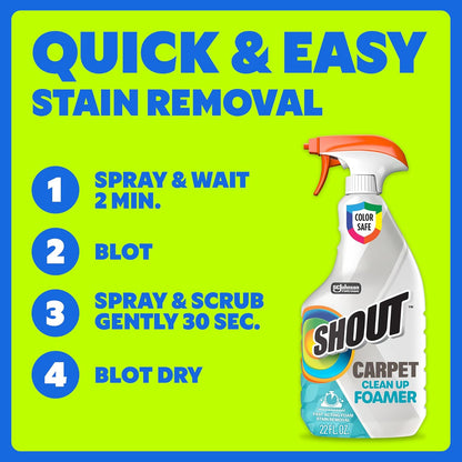 Shout Carpet Clean Up Foamer Rug & Carpet Cleaner, Color Safe and Fast Acting Spot & Stain Remover, 22 oz Trigger Spray