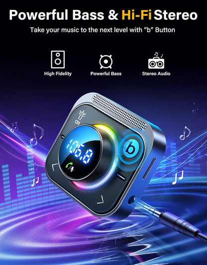JOYROOM 96W FM Transmitter Bluetooth 6.0 Car Adapter Aux with 3 Charging Ports【PD 60W & 2 * 18W】【Air Vent Installation for Safe】 Deep HiFi Bass Player Wireless Radio Fun Car Accessories Gift Set