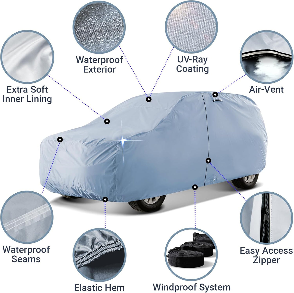 iCarCover 15-Layer Car Cover Waterproof All Weather | Premium Quality Car Covers for Automobiles, UV Protection, El Camino, Impala, Bel Air, Monte Carlo, Galaxie, Charger, Size C21 (See Size Chart) - Colors C