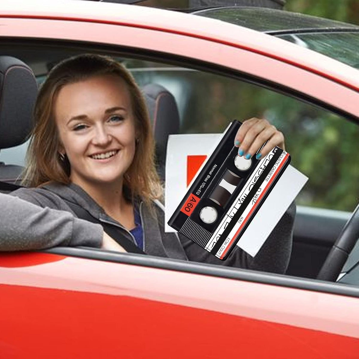 Car Registration and Insurance Holder, Leather Car Glove Box Organizer, Cool Car Accessories for ID, Driver's License Cards & Essential Document, business cards, Men&Women, Retro Audio Cassette