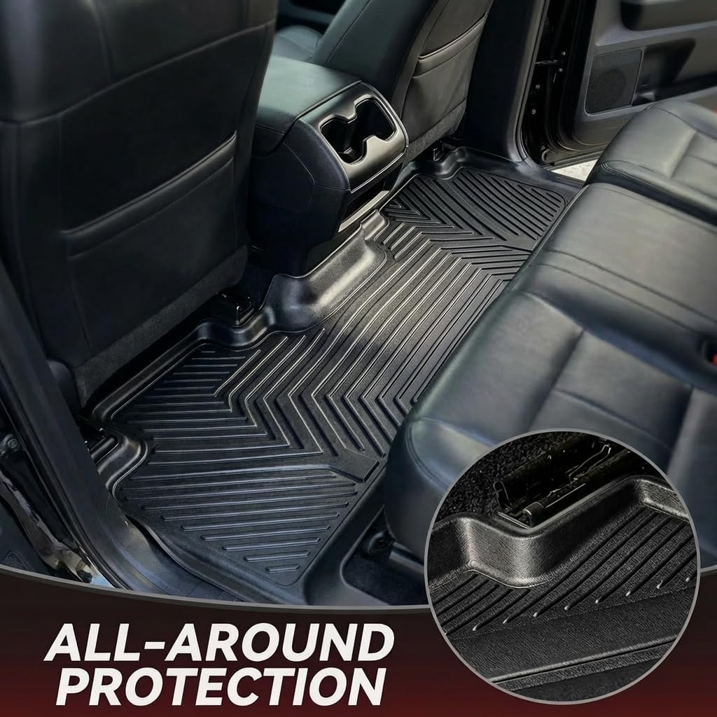YITAMOTOR Floor Mats Fit for Ford F250/F350/F450/F550 2017-2026 Super Duty Crew Cab | Front Bucket Seat | Rear W/Fold-Flat Storage | Carpet Floor, 1st & 2nd Row TPE All Weather Protection