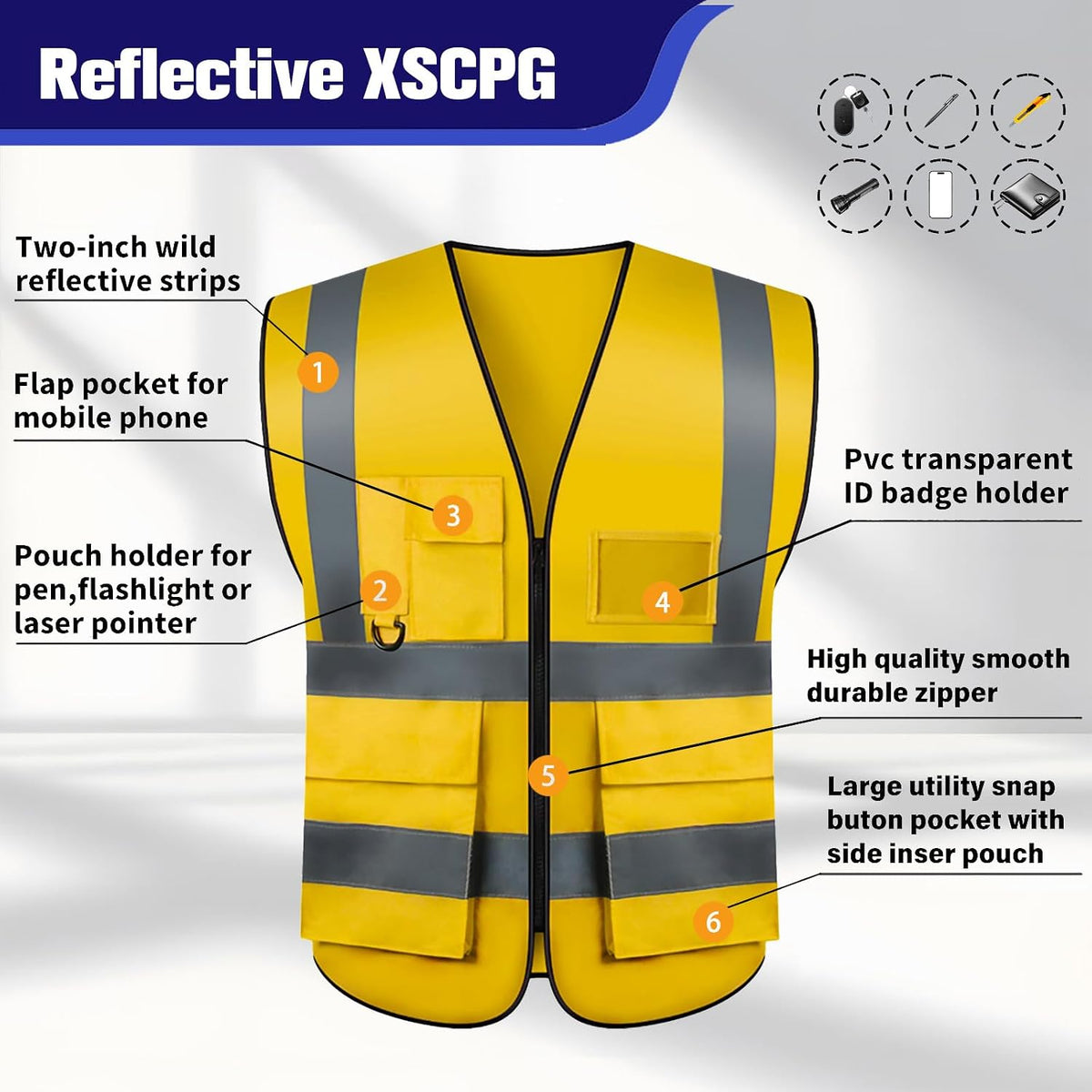 Safety Vests 20 Pack,Hi Vis Construction Vest with 5 Pockets and Zipper,Reflective Vest for Men Women Work One Size