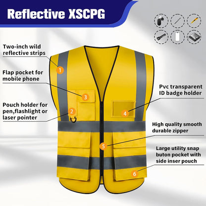 Safety Vests 20 Pack,Hi Vis Construction Vest with 5 Pockets and Zipper,Reflective Vest for Men Women Work One Size