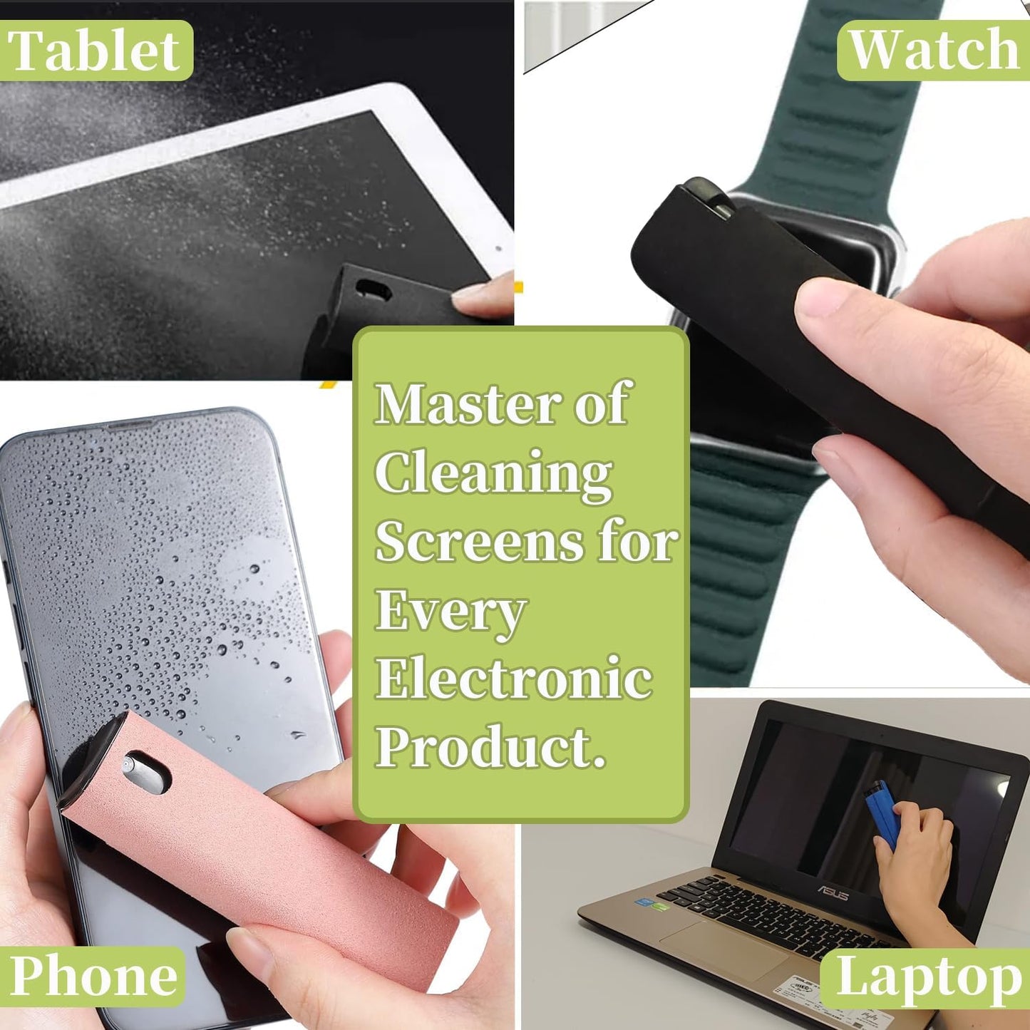 Car Screen Cleaner Spray and Wipe for Women, Cell Phone Touchscreen Cleaning Wiper Kit Accessories for MacBook Display iPad iPhone Mac Laptop Computer Monitor TV Screens, Black Grey White