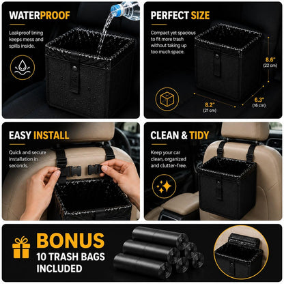 Car Trash Can for Car – Waterproof Hanging Car Garbage Bin – Bonus 20 Trash Bags Included