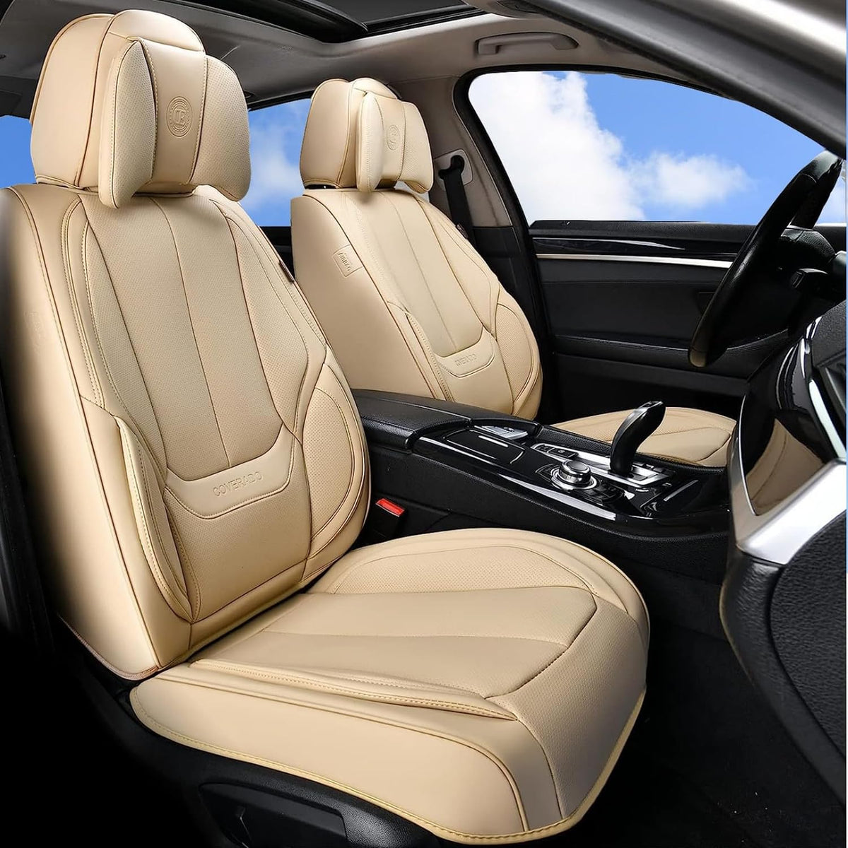 Coverado Seat Covers Full Set, Black Seat Covers for Cars 5 Seats, Car Seat Protector, Waterproof Nappa Leather Car Seat Cushion, Front and Rear Car Seat Cover Fit for Most Sedans SUV Pick-up Truck - Colors B