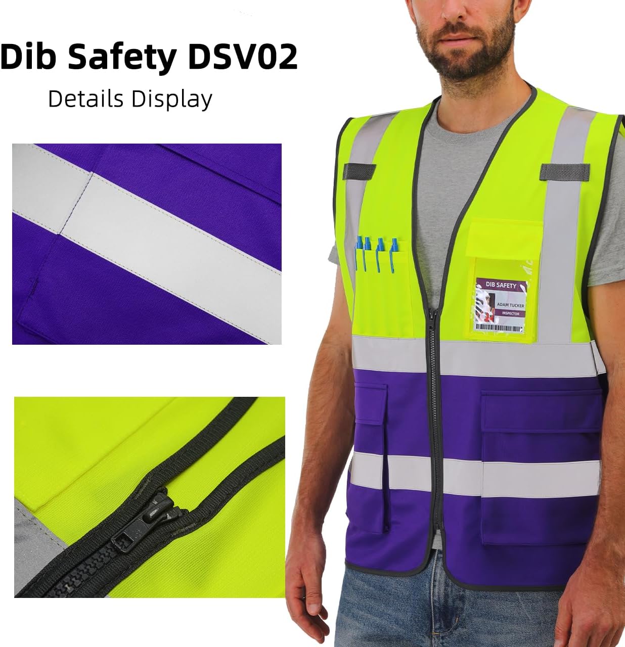 Dib Safety Reflective Safety Vest for Men Women, High Visibility Vest with Pockets and Zipper, ANSI Class 2
