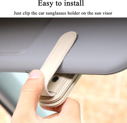 KIWEN Sunglasses Holders for Car Visor, Magnetic Leather Glasses Eyeglass Clip for Car, Ticket Card Clip Sunglasses Mount, Car Visor Accessories Gadgets (1, Black)