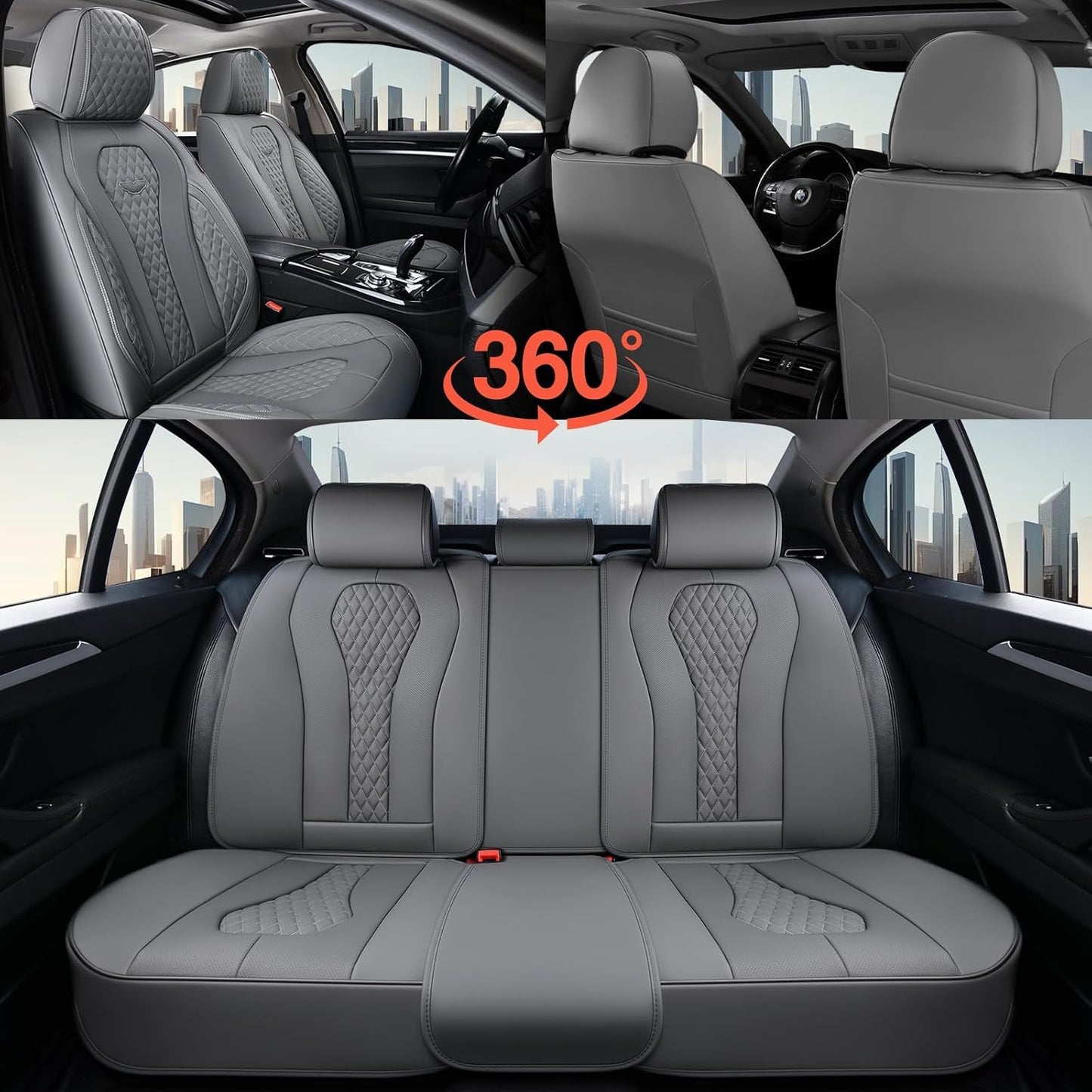 Coverado Seat Covers, Car Seat Covers Full Set, Black Car Seat Cover, Car Seat Covers Front Seats Back Seat Cover, Waterproof Car Seat Cushion, Leather Seat Covers Seat Protector Fit for Most Cars