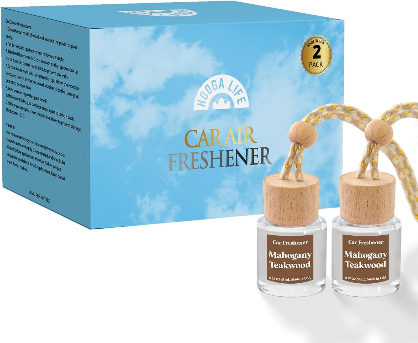HoogaLife Car Air Freshener Diffuser 2 Pack Hanging Air Freshener Diffuser - Vanilla Cream Fragrance Oil Air D iffuser for Car, 45+ days Long Lasting Fragrance Made in USA C ar Air Fresheners (V54)