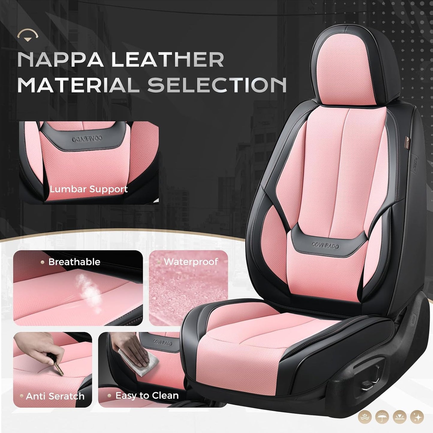 Coverado Seat Covers Full Set, Black Seat Covers for Cars 5 Seats, Car Seat Protector, Waterproof Nappa Leather Car Seat Cushion, Front and Rear Car Seat Cover Fit for Most Sedans SUV Pick-up Truck - Colors B