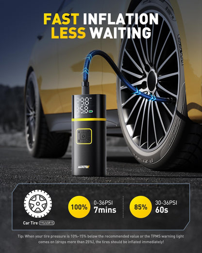 AUXITO Tire Inflator Portable Air Compressor - 150PSI Bike Pump 1Min Fast Inflate with Tire Pressure Gauge, 5200 mAh, LED Light, Car Accessories Air Pump for Auto, Moto, Bike Car Gifts for Men