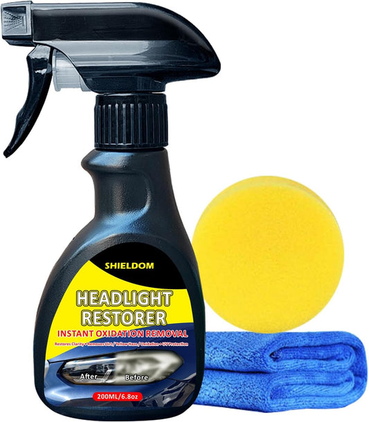SHIELDOM Headlight Restoration Spray Headlamp Cleaner & Restorer, Instant Renew Oxidation & Yellowed Headlights to Like New Kit with Applicator Pad & Towel, Safe for All Vehicles Lamps 6.8 fl oz