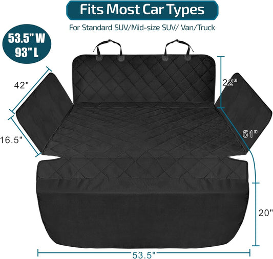 F-color SUV Cargo Liner for Dogs - Waterproof Pet Cargo Liner with Side Flaps, Comfort Dog Cargo Cover with Bumper Flap, Scratchproof Non-Slip Large for Full-Size SUVs Vans, 55 x 93 Inch, Black