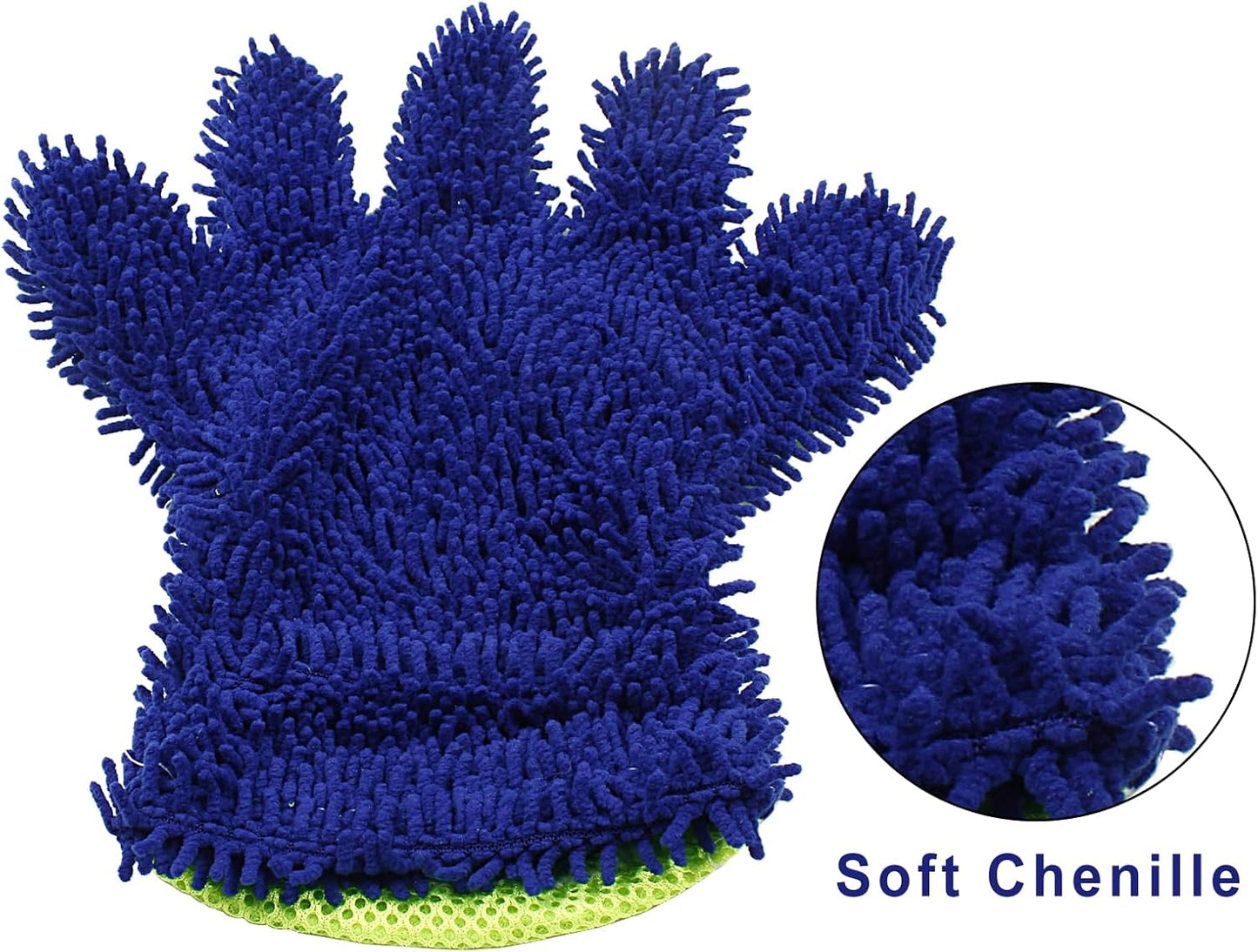 BokWin 2-Pack Car Wash Mitt Scratch Free, 5-Finger Microfiber Wash Mitts, Car Interior Exterior Cleaning Gloves, Auto Chenille Washing Sponge Kits for Cleaning Wheel Tight Spot