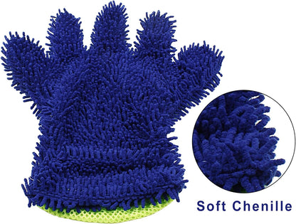 BokWin 2-Pack Car Wash Mitt Scratch Free, 5-Finger Microfiber Wash Mitts, Car Interior Exterior Cleaning Gloves, Auto Chenille Washing Sponge Kits for Cleaning Wheel Tight Spot