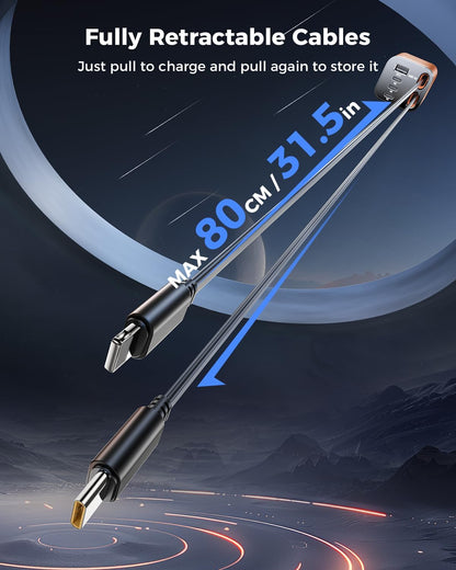 Retractable Car Charger, SUPERONE 99W Car Phone Charger with Cables Fast Charging, USB C Car Charger Adapter for iPhone 17 16 15 14 13 12, Samsung, Black