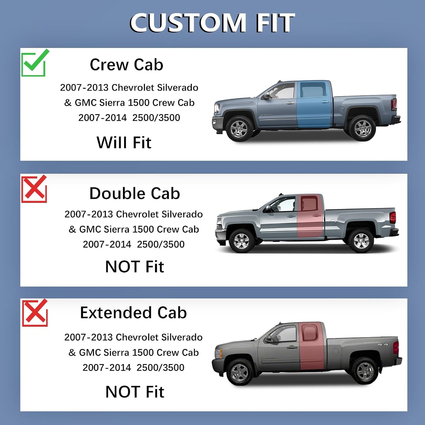 KARPAL Floor Mats for 2007-2013 Chevy Silverado & GMC Sierra 1500 Crew Cab / 2007-2014 2500/3500 HD(Footwell Coverage), All-Weather TPE Custom Fit Floor Liners Car Accessories