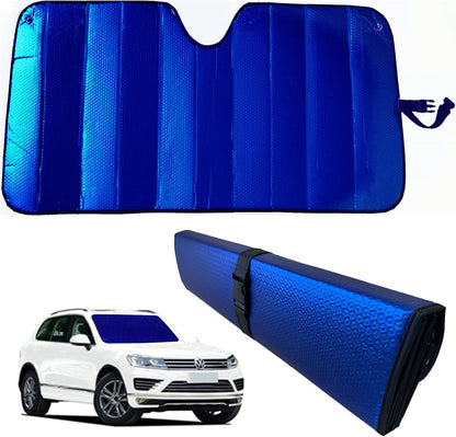 GWUSKDT Car Sun Shade, Sun Protector,Foldable Front Window Shade-Thicken 5-Layer Bubble for Auto Windshield UV Protection and Heat Reflector 58"x 27.5" (Blue)