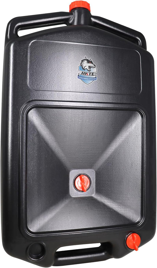 HKTE 2.6Gallon（10L） Oil Drain Pan, Heavy Duty Leak-Proof Low Profile HDPE Container with Wide Mouth Funnel & Reinforced Handles for Cars, SUVs & Trucks