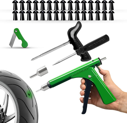 GRAND PITSTOP Tubeless Tire Gun Puncture Repair Kit with Mushroom Plug for Tyre Punctures and Flats on Cars, Motorcycles, ATV, Trucks & Tractors (Gun Puncture Kit 30 Plugs)
