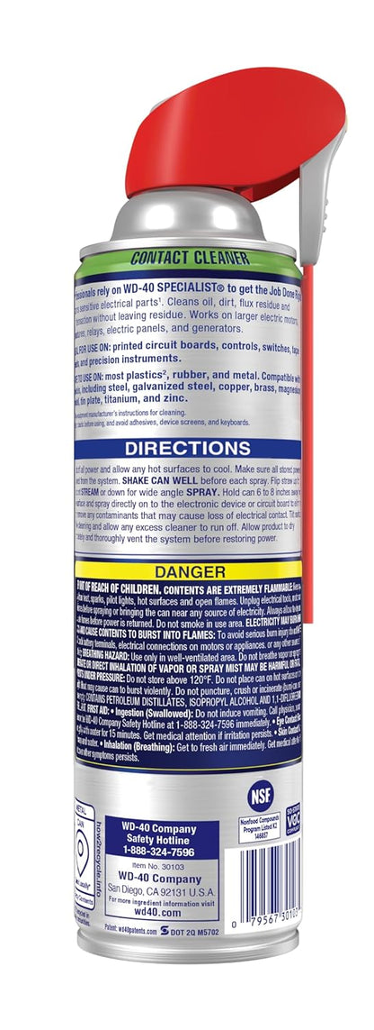 WD-40 Specialist® Contact Cleaner for Metal, Plastic, Rubber, Electrical Contacts, Battery Terminals, Switches, Fast-Drying Cleaner for Terminals & Motors, Auto, Bigger Can, 13.3 OZ [6-Pack]