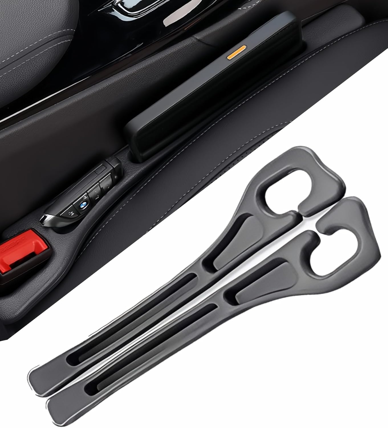 BESTKEE Car Seat Gap Filler 2 Pack, No Drop Seat Gap Plug with Dual Storage Slots, Blocks Phones Keys Coins, Flexible EVA Console Gap Filler Auto Accessories for Cars SUVs Trucks