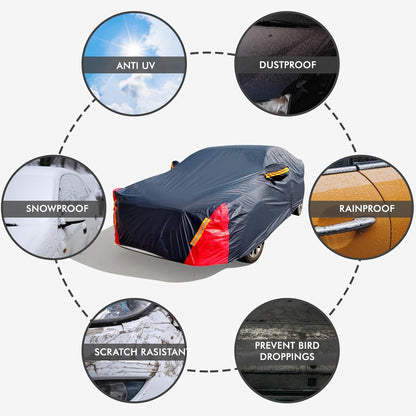 Car Cover Waterproof All Weather for Automobiles, 6 Layers Outdoor Full Exterior Cover Rain Sun UV Snowproof Protection with Zipper Cotton, Mirror Pocket for Sedan (190-195 inch)