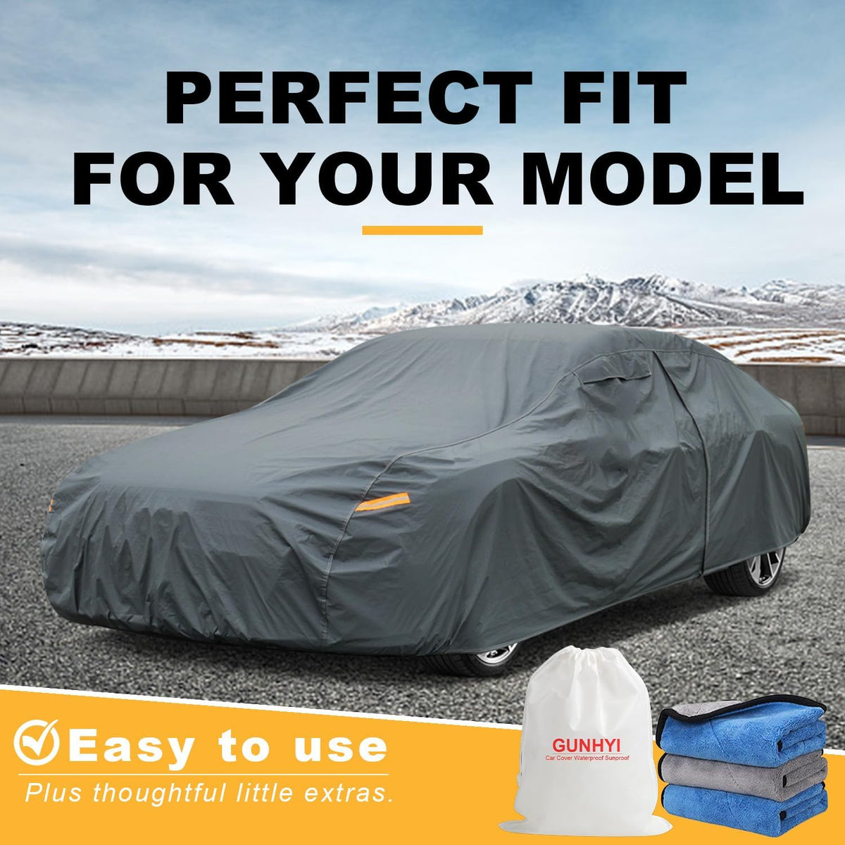 GUNHYI 16 Layers Car Cover Waterproof All Weather, Heavy Duty Outdoor Car Cover Universal Fit Sedan Toyota Camry, Tesla Model 3, Honda Accord, Nissan Altima, Kia K5/Stinger, Hyundai Sonata etc.