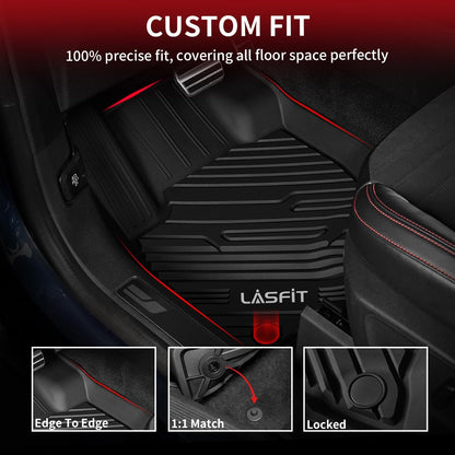 LASFIT Floor Mats for Ford F-150 2021-2026 | F150 Lightning 2022-2025 SuperCrew (Rear w/Fold Flat Storage) Carpet Floor All Weather Car Liners TPE Truck Mats - 1st and 2nd Row, 3pcs Black