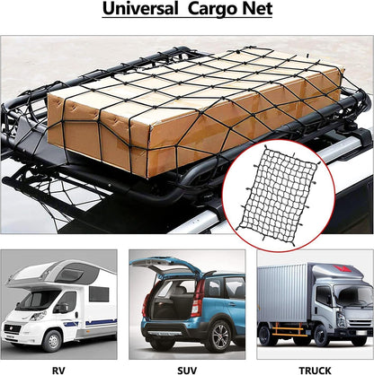 Cargo Net 4' x6' Stretches to 8' x 12' Truck Cargo Net for Pickup Truck Bed- Small 4"x4" Mesh Grid Super Duty Bungee Heavy Duty Bed Netting with 12 Adjustable Metal Carabiners by Cenipar