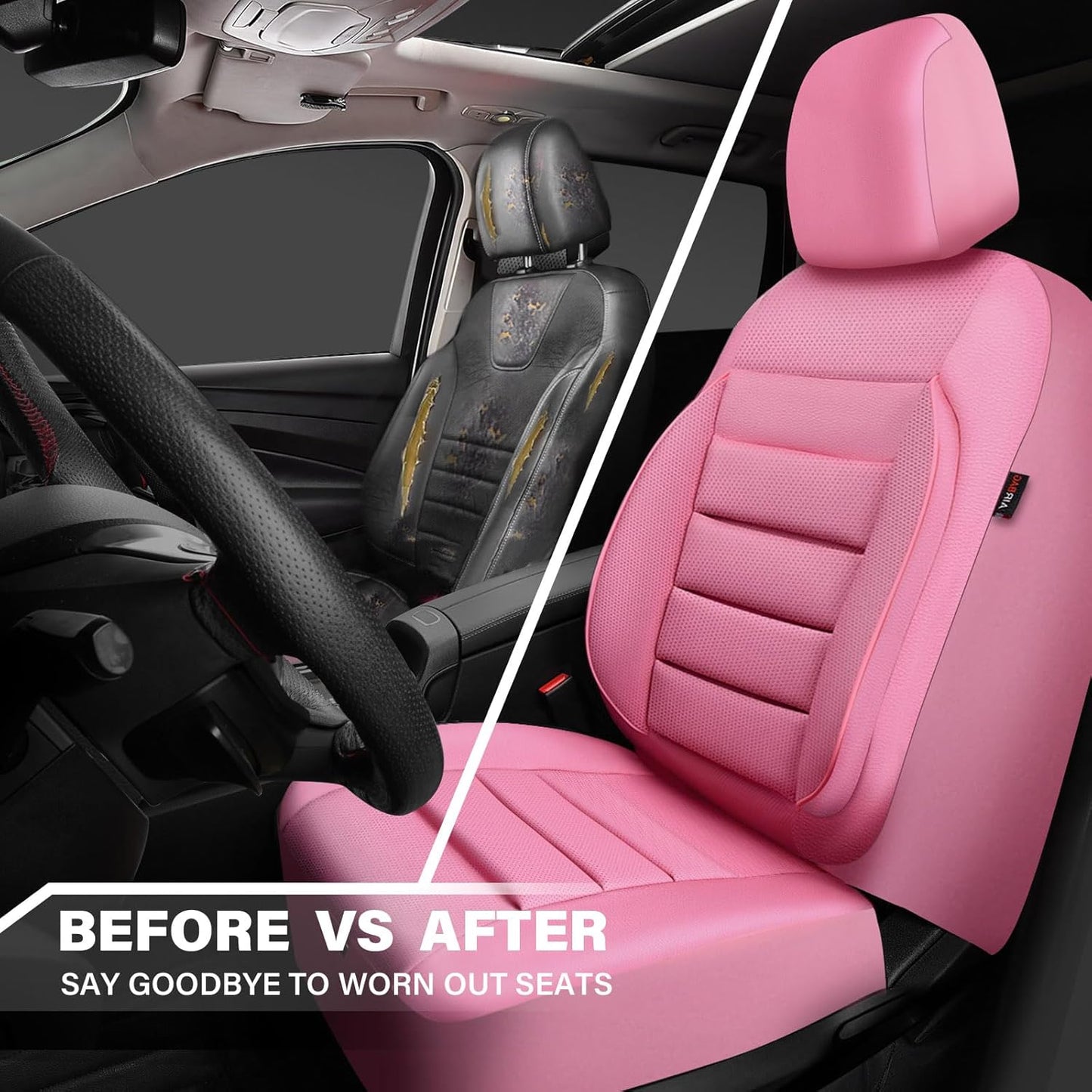 CAR PASS Leather Seat Covers Full Set Universal Water Resistant 3D Foam Back Support, Luxury Comfort Automotive 5 Seat Covers All Season Fit for SUV,Sedan,Van, Airbag Compatible Elegance(Pure Black)