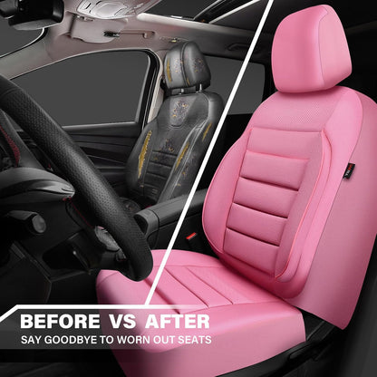 CAR PASS Leather Seat Covers Full Set Universal Water Resistant 3D Foam Back Support, Luxury Comfort Automotive 5 Seat Covers All Season Fit for SUV,Sedan,Van, Airbag Compatible Elegance(Pure Black)