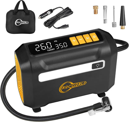 ROCGORLD R8 Tire Inflator Portable Air Compressor, DC 12V Air Compressor Portable with Large Dual Digital Screen, 3X Faster Inflation Air Pump for Car, Bike, Ball, Motor