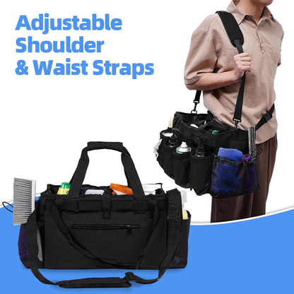 Large Cleaning Supplies Bags for Housekeepers, Professional Wearable Cleaning Supply Caddy for House Cleaners Detail Car Cleaning Supplies Organizer Tote with Handle, Grey