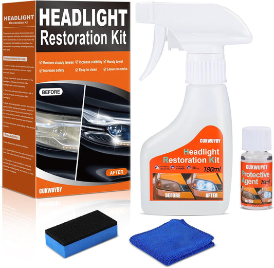 Headlight Restoration Kit Headlight Cleaner Head Light Cleaner Removing Yellowing Oxidized with Headlight Cleaner Coating Agent Sponge Towel (Scratches & Damages Cannot be Repaired)