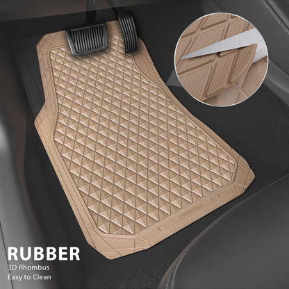 CAR PASS Black Rubber Car Mats, All-Weather Floor Mats Full Set Durable Anti-Slip 3D Rhombus Waterproof Automotive Pad Trim to Fit Liner Universal Fit for Sedan SUV Truck Van, 4 Pcs All Black Rubber