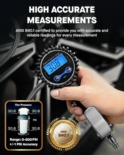 Tire Pressure Gauge - (0-60 PSI) Heavy Duty, Certified ANSI Accurate with Large 2 Inch Easy to Read Glow Dial, Low - High Air Pressure Gauge. Tire Gauge for Car and Trucks Tires by Vondior