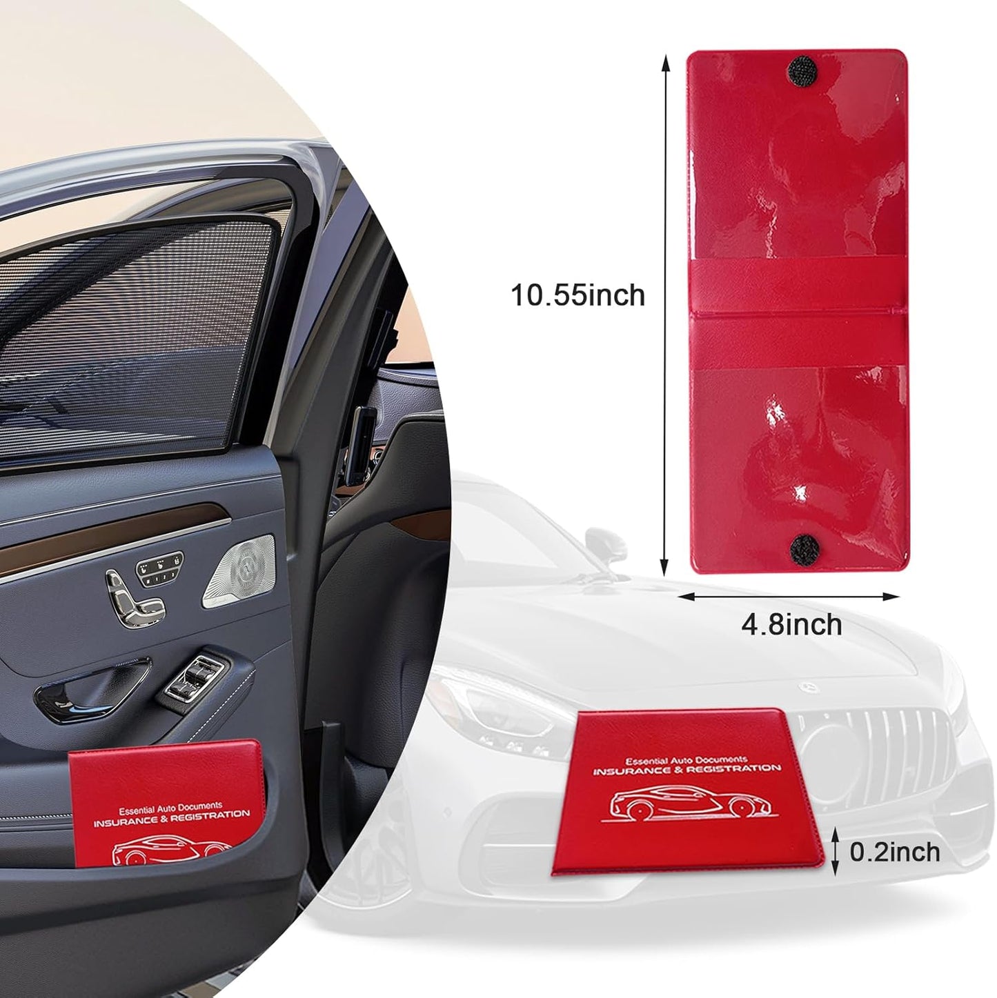 Ziciner Car Registration Insurance Holder, 2Pack Essential Auto Card Document Glove Box Organizer with Touch Fastener, Vehicle Interior Accessories Perfect for Most Car, Truck, SUV (Red/Small Car)