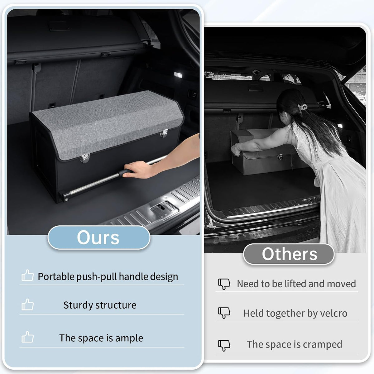 XCF Car Trunk Organizer, Leather Trunk Organizer for SUV with Lid and Sturdy Handle Car Storage Organizer (Black, 20.47 x 11.42 x 12.2in)