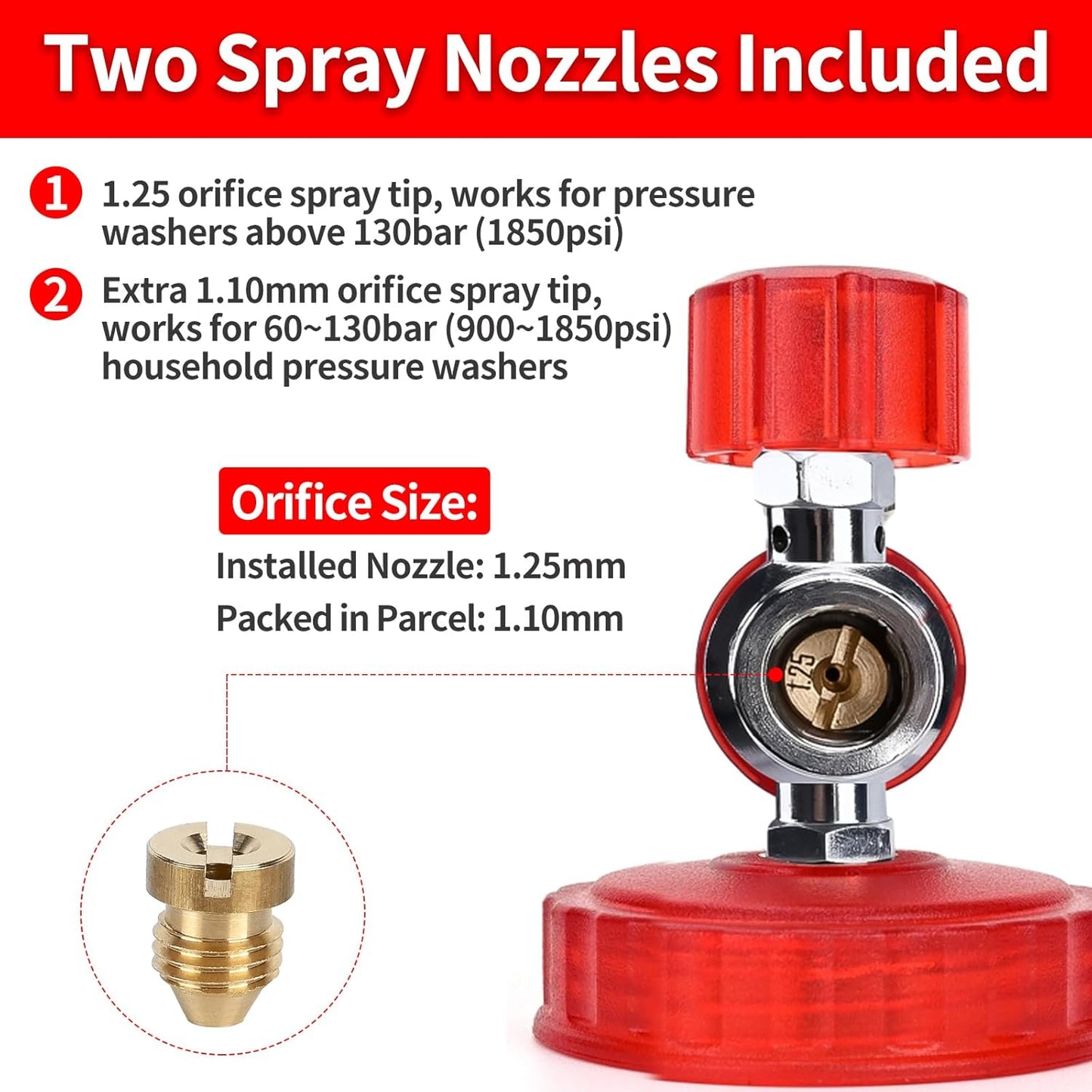 BEAR FORCE Pressure Washer Spray Gun Power Washer Short Gun with M22-ID14mm & Foam Cannon Foam Gun with 5 Nozzles Tips #035 & 3/8'' Quick Connector Swivel, Additional Orifice Nozzle 1.10mm Car Washing