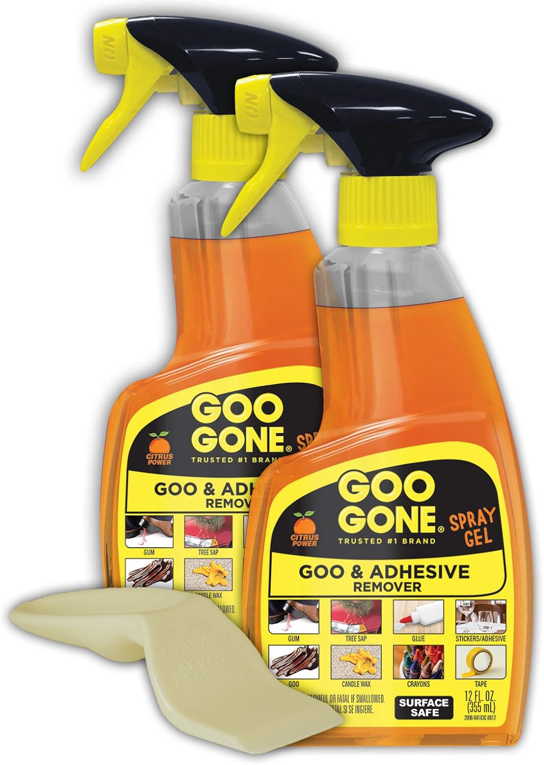 Goo Gone Spray Adhesive Remover Gel 12 Oz with Scraper, Removes Glue, Stickers, Tape Residue, Grease, Gum & Wax, Adhesive Spray with Citrus Cleaning Power for Hard Surfaces, Carpets & Fabrics