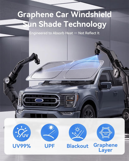 helloleiboo Graphene Car Windshield Sun Shade Car Sun Shade for Windshield with Heat Absorption Coating Foldable Design with UV Protection to Keep Your Car Interior Cooler Silver (X-Large-61 × 34 in)