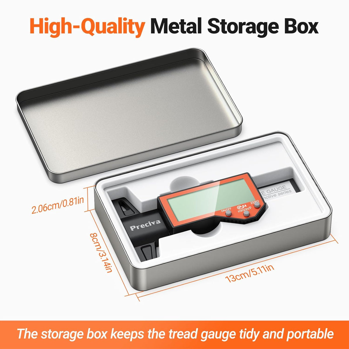 Preciva Tire Tread Depth Gauge, Digital Tire Depth Gauge with Large LCD Display and Inches, Millimeters, Fraction Conversion, Tread Depth Gauge Suitable for Thread Depth, Brake Shoe and Pad Wear