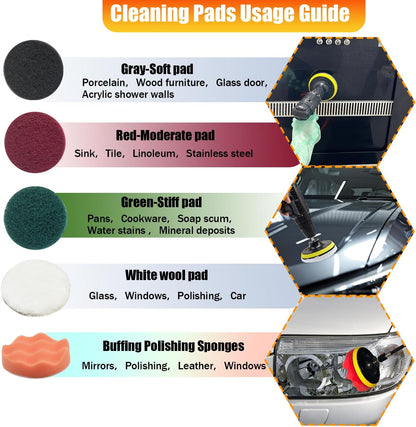 15Pcs Drill Brush Attachment Set, Drill Scrubber Brush Kit Include Soft Drill Wheel Brush, Scrub Pads, Sponge, Drill Cleaning Brush Attachment Set for Car, Bathroom, Tub, Tile, Floor, Grout, Boat