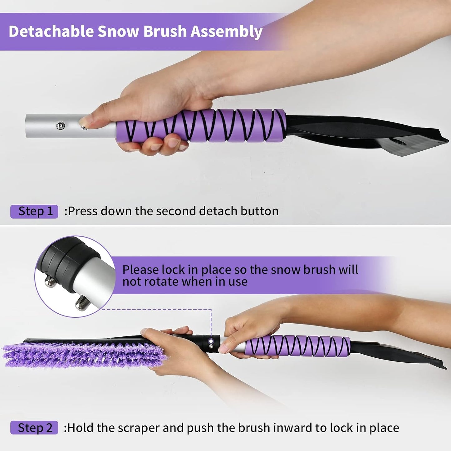 OUSHASAA 27" Snow Brush and Ice Scrapers for Car Windshield 2 Pack |Scratch-Free Bristle Head PVC Snow Brush & Foam Grip Window Snow Scraper Snow Removal Tool with Aluminum Body for Truck, SUV,Purple