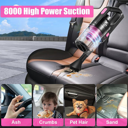 17pcs Car Cleaning Kit, Pink Car Interior Detailing Kit with High Power Handheld Vacuum, Detailing Brush Set, Windshield Cleaner, Cleaning Gel, Complete Auto Accessories for Women Gift