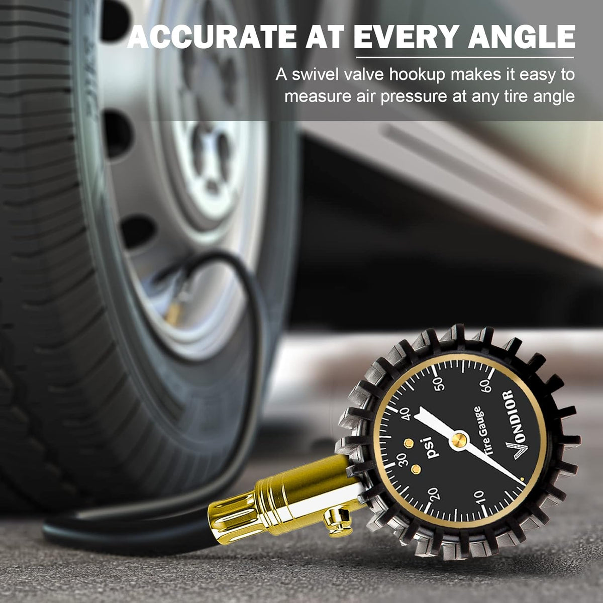 Tire Pressure Gauge - (0-60 PSI) Heavy Duty, Certified ANSI Accurate with Large 2 Inch Easy to Read Glow Dial, Low - High Air Pressure Gauge. Tire Gauge for Car and Trucks Tires by Vondior
