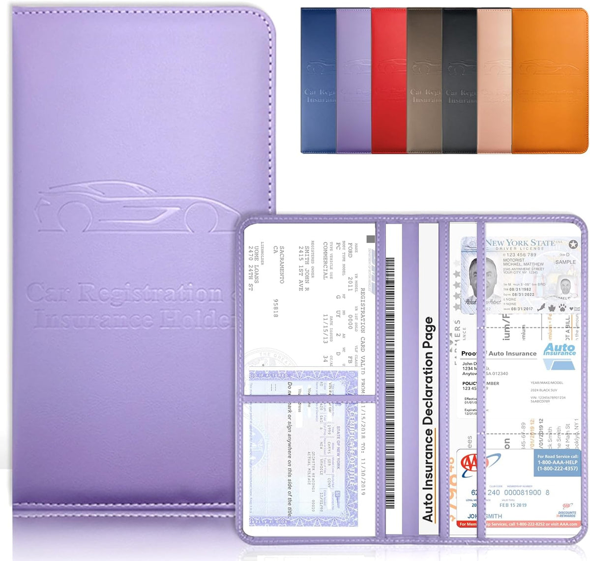 Purple Car Registration and Insurance Holder with Magnetic Closure for Glove Box Organizers Car Document Holder Car Document Organizer Car Glove Box Organizer