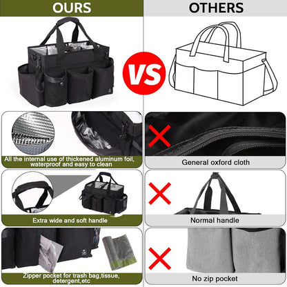 Large Cleaning Caddy Bag Built-in Sturdy Support Board, Cleaning Organizer with Detachable Divider, Cleaning Supply Tote with Adjustable Shoulder Strap&Waist Belt for Cleaners & Housekeeper